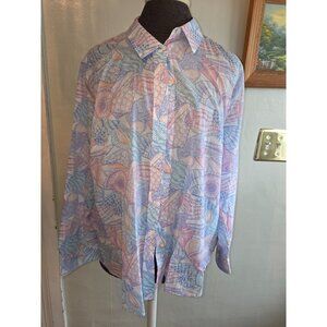 Talbots Pastel Seashell Print Button Down Shirt XL Petite Soft Watercolor